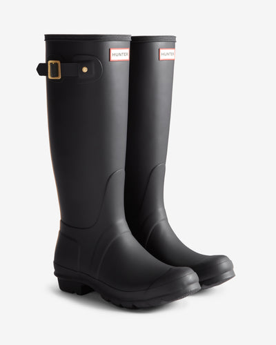 Women's Leopard Print Backstrap Tall Wellington Boots in Schwarz