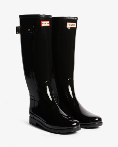 Refinded Gold Trim Tall Gloss Gummistiefel Schwarz (Damen)