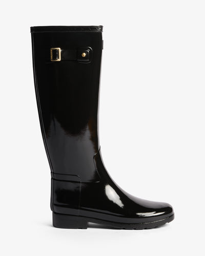 Refinded Gold Trim Tall Gloss Gummistiefel Schwarz (Damen)